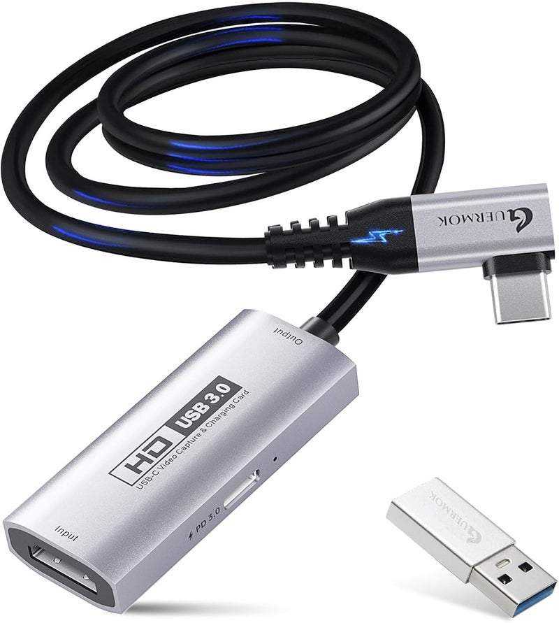 Guermok USB3.0 Video Capture Card for Streaming, PD100W, 90° USBC & Type C Adapter, 3.3ft 2K@30FPS 1080P@60FPS HDMI to USB A/C Capture Devices for Oculus /Quest3 /iPad/MacOS/Switch /PS5/4 - Image 1